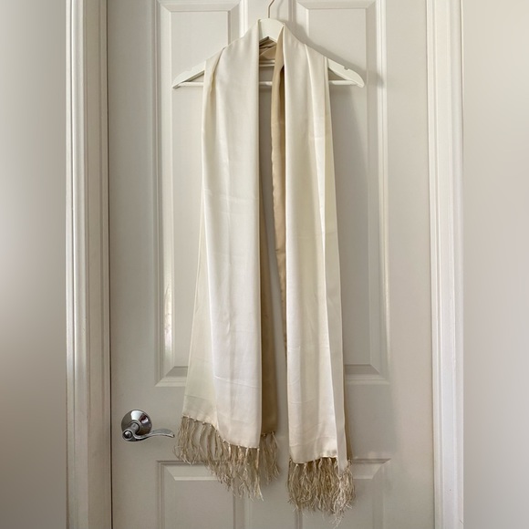 Silk Ombré Cream Tan Scarf/Shawl Wrap - Picture 2 of 6